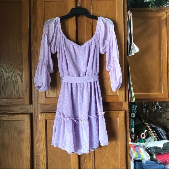 NWT SHOWPO. Off the Shoulder Party Life A-Line Mini Dress Purple - 4 - Picture 2 of 15